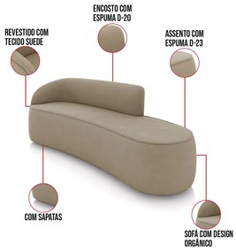 Sofá 4 Lugares Orgânico 220cm Morgan e 2 Poltronas Lua Suede Marrom Rato D03 - D'Rossi