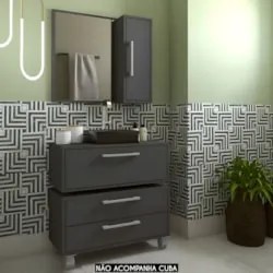 Gabinete Banheiro Gaveteiro e Espelheira Ingrid Grafite F10 - Mpozenat