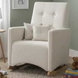 Poltrona Amamentação Base Madeira Balanço Lola Bouclê Off F03 - Mpozen