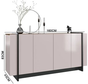 Aparador Buffet 4 Portas Oliwia 160cm Sala Jantar Pé Preto Fosco C04 - D'Rossi - Off White e Nogueira