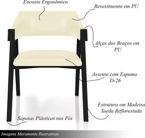 Kit 4 Cadeiras Sala de Jantar e Jogos Carteados Madeira Maciça Poker PU OffWhite/Preto G42 - Gran Belo