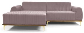 Sofá 3 Lugares Lisboa D07 com Chaise Esquerda 230cm Veludo Rosa - D'Rossi