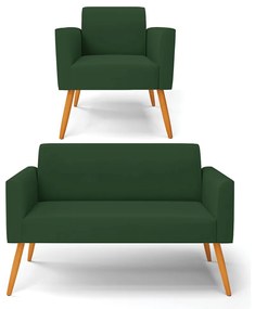 Sofá Namoradeira com Poltrona Pés Palito Castanho Marisa Veludo D03 - D'Rossi - Verde