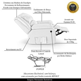 Poltrona do Papai Reclinável Sala de Cinema Madrid Power Elétrica PU Branco  G23