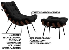 Conjunto Decorativo Poltrona e Puff Abel Base de Madeira Preto Veludo Preto G41 - Gran Belo