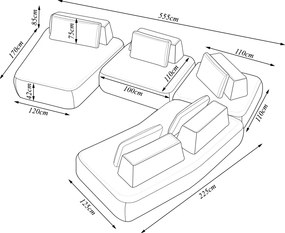 Sofá Sala de Estar Modulado Design Moderno 555cm Pés de Madeira Appa Veludo Bege G93 - Gran Belo