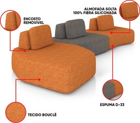 Sofá 3 Lugares Orgânico com Chaise e 2 Módulos Berlim Bouclê Cr K01 - D'Rossi - Caramelo/Grafite