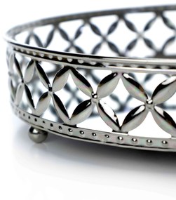 Bandeja Decorativa Redonda m Em Metal Prata Com Espelho 5x20 Cm - D'Rossi