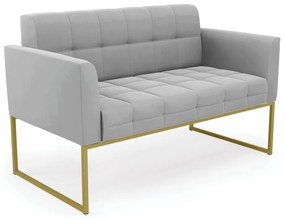 Sofá Namoradeira Elisa Suede Base Metálica Industrial Dourado - D'Rossi - Cinza