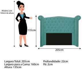 Kit Cabeceira e Calçadeira Veneza 160 cm Queen Size Suede Azul Tiffany - ADJ Decor