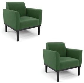 Kit 2 Poltronas Decorativas Isabella Pés Fixo em Madeira Preto Suede Verde G19 - Gran Belo