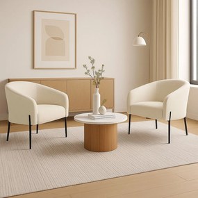 Poltrona Decorativa Pé de Ferro Preto Kit 2 Stella Cotelê Ext/Veludo D03 - D'Rossi - Off White