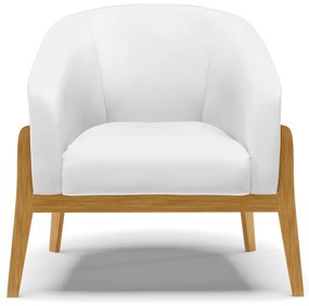 Poltrona com Puff Base de Madeira Stella Sintético Branco D03 - D'Rossi