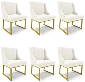 Cadeira Sala de Jantar Industrial Dourado kit 6 Liz Bouclê D03 - D'Rossi - Off White