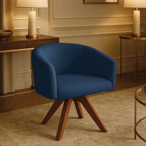 Poltrona Sala Base Giratória Madeira Arielle Suede Azul Marinho D03 - D'Rossi