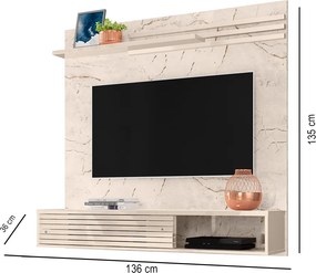 Painel TV 55 Pol 136cm Bancada Suspensa para Sala Briven Calacata/Off White M20 - D'Rossi