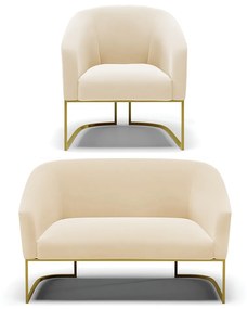 Namoradeira e Poltrona Base Industrial Dourado Stella Suede D03 - D'Rossi - Bege