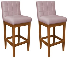 Kit 2 Banquetas Alta Sueli Base Madeira Maciça Estofada Suede Crepe