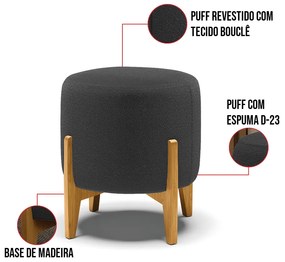Poltrona e Puff Decorativo Base Madeira Stella PU Nozes/Bouclê D03 - D'Rossi - Grafite