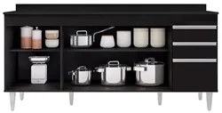 Balcão Gabinete 180cm com Tampo Dallas Preto - Lumil