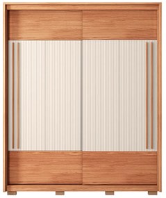 Guarda Roupa Solteiro Polônia com 2 Portas de Correr 3 Gavetas Ripado MDF Freijo/OffWhite/Sued G11- Gran Belo