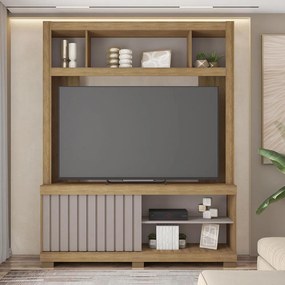 Estante TV 60 Pol 160cm Sala de Estar Ravik C01 - D'Rossi - Bege Amarelado/Cinza