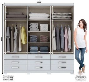 Guarda Roupa Roupeiro Casal 6 Portas 9 Gavetas Lara Branco