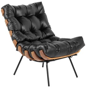 Poltrona Decorativa Sala de Estar Costela Couro Preto G34 - Gran Belo