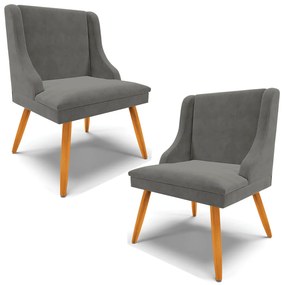 Kit 2 Cadeiras Decorativas Sala de Jantar Pés Palito de Madeira Firenze Suede Grafite/Natural G19 - Gran Belo