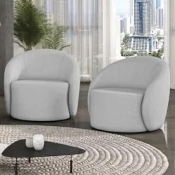 Poltrona Sala Giratória Redonda Kit 2 Steve Linho Cinza I01  - Mpozena
