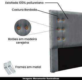 Cabeceira Decorativa Casal 1,40M Kors Veludo Cinza G63 - Gran Belo