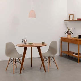 Conjunto Mesa Jantar Square Tripé Redonda 88cm Louro Freijó + 2 Cadeiras Eiffel PP Bege Acinzentado Base Madeira
