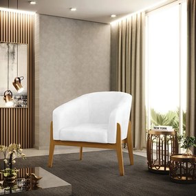 Poltrona Decorativa Base de Madeira Stella Sintético PU Branco D03 - D'Rossi