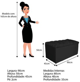 Calçadeira Estofada Liverpool 90 cm Solteiro Suede Preto - ADJ Decor