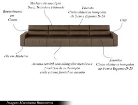 Sofá Retrátil 8 Lugares 484cm 4 Módulos Nero com USB Couro Cappuccino G52 - Gran Belo