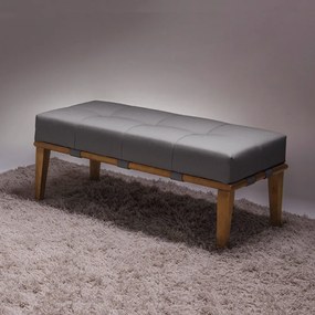 Puff Decorativo 100cm Martínez Linho Pés Madeira Cinza/Natural G62 - Gran Belo