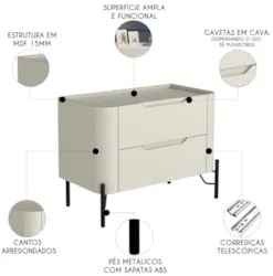 Mesa Cabeceira Quarto 68cm 2 Gavetas Becca Luna/Preto I06 - Mpozenato