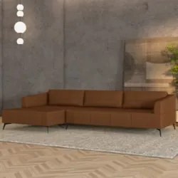 Sofá 5 Lugares 366cm Com Chaise Esquerdo Eko Couro Caramelo Z55 - Mpoz