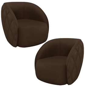 Kit 2 Poltronas Decorativas Clarke PU Marrom G45 - Gran Belo