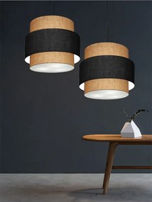 Lustre Pendente Cilíndrico Md-4384 Cúpula em Tecido Preto e Palha Tam 50cm