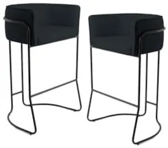 Kit 2 Banquetas Decorativas Base Aço Preto Betina C-05 Sintético Preto