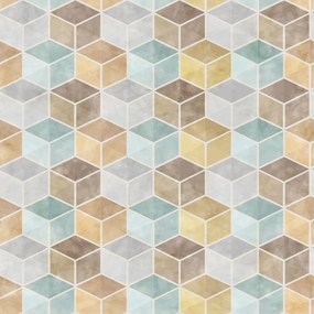 Papel de Parede geométrico cubos multicolor 0.52m x 3.00m