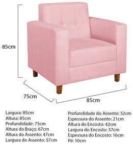 Poltrona Decorativa Denver Suede Rosa Bebê - ADJ Decor