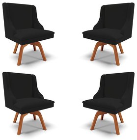 Kit 4 Cadeiras Decorativas Sala de Jantar Base Giratória de Madeira Firenze Linho Preto/Natural G19 - Gran Belo