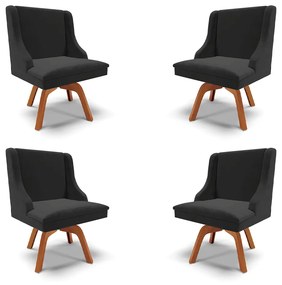 Kit 4 Cadeiras Decorativas Sala de Jantar Base Giratória de Madeira Firenze Veludo Preto/Natural G19 - Gran Belo