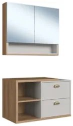 Gabinete Banheiro 80cm 2 Gavetas e Espelheira Fael Mel/Arenas F10 - Mp