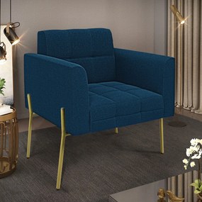 Poltrona Sala de Estar Pé de Ferro Dourado Elisa Bouclê D03 - D'Rossi  - Azul