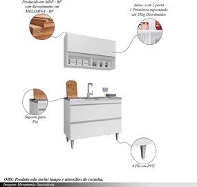 Conjunto Balcão de Cozinha Armário Aéreo Wollo MDP/BP Branco G96 - Gran Belo