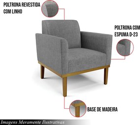 Poltrona Decorativa Isabella Pés Fixo em Madeira Castanho Linho Cinza Mesclado G19 - Gran Belo