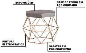 Kit 2 Puff Decorativo Base Gold Elsa Veludo Cinza G41 - Gran Belo